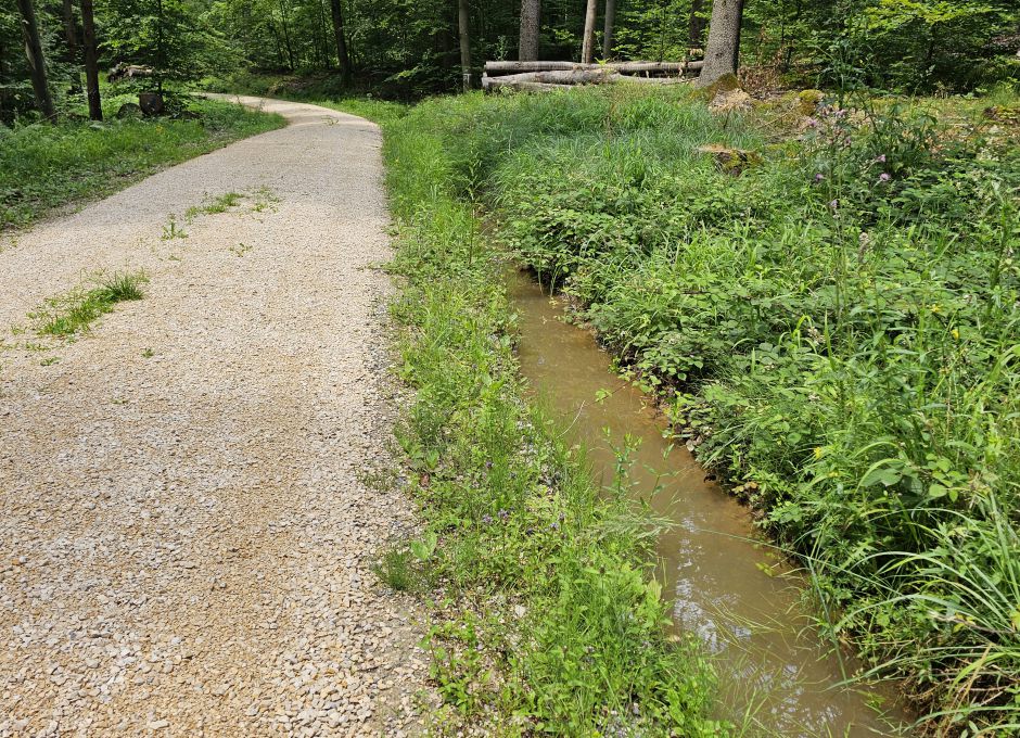 Wassergraben neben einem Maschinenweg